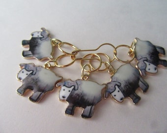 5 Sheep Charms for Stitch Markers, Zipper Pulls, Crazy Quilts, Jewelry Making & Crafts Adorable Unique and One of A Kind Funky Farm Wool