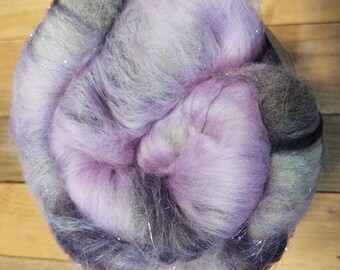 Carded Batt Alpaca, Merino, Montadale, East Friesian and Angelina Sparkle. Soft Beautiful Spin Weave Felt Luscious 3.1oz Purple