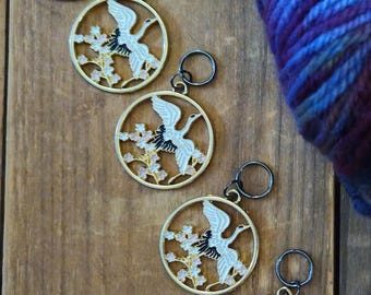 5 Bird Crane Charms for Stitch Markers, Zipper Pulls, Crazy Quilts, Jewelry Making Crafts. Adorable. Unique & OOAK Knit Crochet Funky Boho