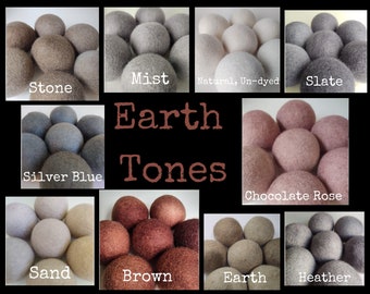 Wool Dryer Balls. Earth Tones. Set of 3-Natural Undyed & Beautifully Hand Dyed. Better for your home-Laundry Supplies. Try as Dog or Cat Toy