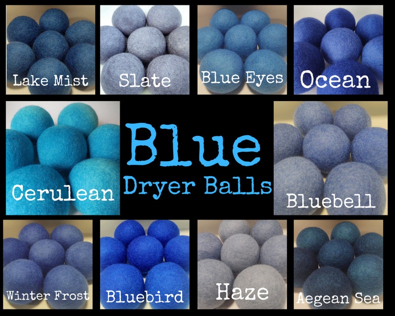 Wool Dryer Balls. Blues. Set of 3. Beautifully Hand Dyed. Better for your home. Laundry Supplies. Try As A Dog Cat Toy Cerulean Ocean Slate image 1