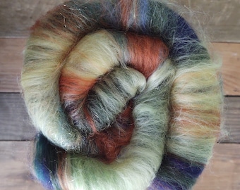 Carded Batt in Gorgeous Tones of Navy, Orange, Brown With A Tinge of Yellow and Green 3.9oz Spin Weave Felt Craft