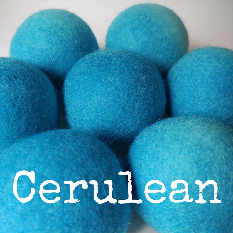 Wool Dryer Balls. Blues. Set of 3. Beautifully Hand Dyed. Better for your home. Laundry Supplies. Try As A Dog Cat Toy Cerulean Ocean Slate Cerulean