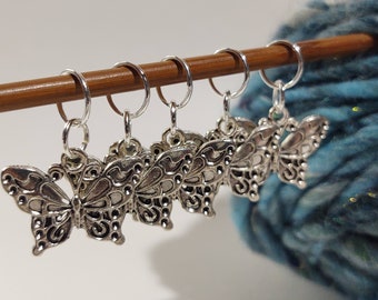 5 Butterfly Charms for Stitch Markers, Zipper Pulls, Crazy Quilts, Jewelry Making & Crafts Adorable Unique Knit Crochet Quilt Insect Flutter