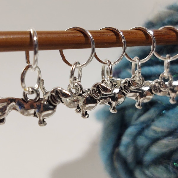 5 Dachshund Charms for Stitch Markers, Zipper Pulls, Crazy Quilts, Jewelry Making & Crafts Adorable Unique Knit Crochet Dog Weiner Pup Bark