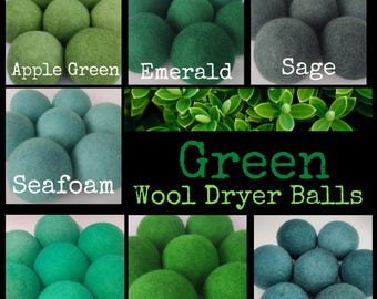 Wool Dryer Balls. Greens. Set of 3. Beautifully Hand Dyed. Better for your home. Laundry Supplies. Try As A Dog Cat Toy Sage Teal Shamrock