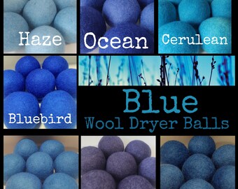Wool Dryer Balls. Blues. Set of 3. Beautifully Hand Dyed. Better for your home. Laundry Supplies. Try As A Dog Cat Toy Cerulean Ocean Slate