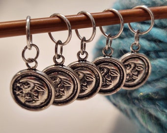 5 Moon and Stars Charms for Stitch Markers, Zipper Pulls, Crazy Quilts, Jewelry Making & Crafts. Adorable. Unique OOAK Space Celestial Boho