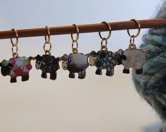 5 Sheep Charms for Stitch Markers, Zipper Pulls, Crazy Quilts, Jewelry Making & Crafts. Unique Funky!  Knit Crochet Quilt Fluffy Cuties Farm