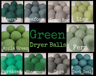 Wool Dryer Balls. Greens. Set of 3. Beautifully Hand Dyed. Better for your home. Laundry Supplies. Try As A Dog Cat Toy Sage Teal Shamrock
