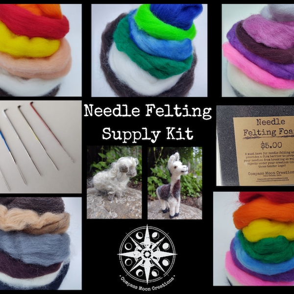 Needle Felting Combo Kit Fiber, Locks, Foam, Needles.  Create a Masterpiece!