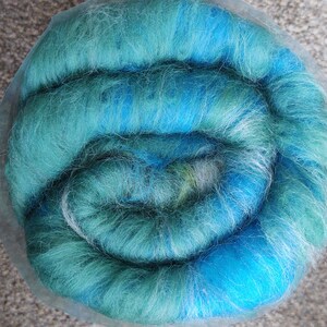 Carded Batt 'Mermaid' 3.5oz Blends of Vibrant Turquoise, Lime, Gray & White. Soft Beautiful Spin Weave Felt Applique. Luscious Fibers image 1