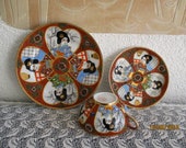 Coffee service tea service Satsuma Moriage 18 pcs. 6 persons Japanese coffee tea cover 3 pcs. polychrome glaze gold-plated 1910