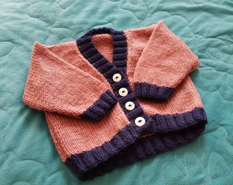 Hand Knitted Baby Cardigan. 0-6 Months.