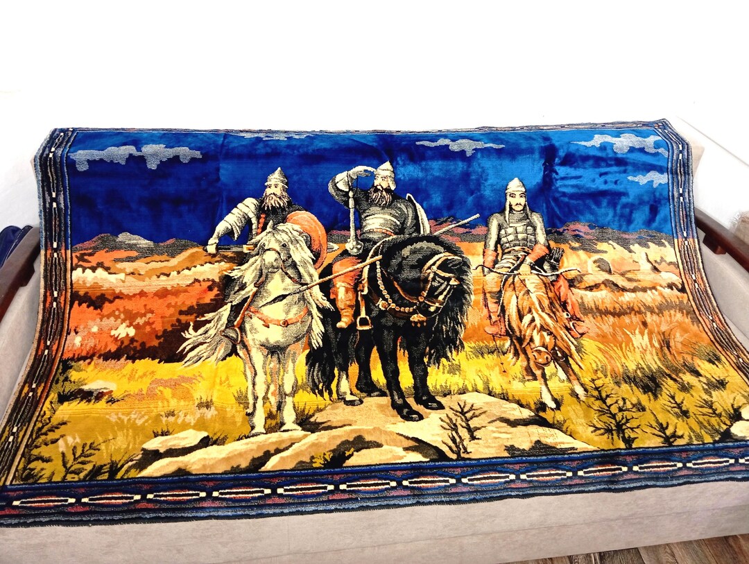 Slav Rug USSR Home Decor, Vintage Soviet Plush Wall Rug ,,three Bogatyrs ...