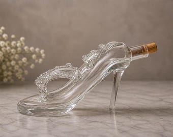 Vintage glass shoe decanter, Cinderella slipper bottle, Clear art glass high heel decanter, Barware collectible, Soviet era glass figurine