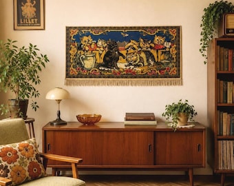 Vintage Soviet cat tapestry, Gobelin wall Hanging, Cottorage decor, Kitten carpet, Vintage cat decor, Soviet decor
