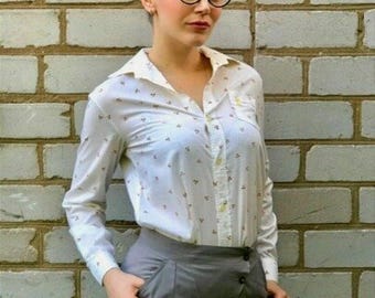 Camicetta vintage sovietica in cotone anni '80 URSS, camicetta retrò con stampa floreale, abbigliamento femminile anni '80