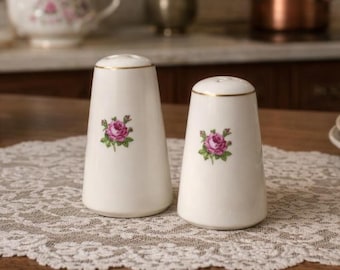 Vintage "Kahla" Porcelain salt & pepper shaker set Rose pattern 50s West Germany, Vintage home decor, Holiday gift, Gift for her
