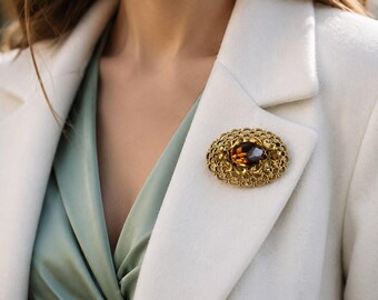 Vintage brooches 60-70s USSR, Retro pins, Vintage gift for her, Natural stone vintage pins, Soviet vintage brooches