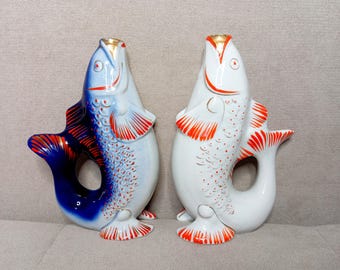 Fish bottle, Vintage Soviet fish decanter, Retro barware, Ceramic alcohol decanter