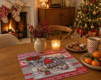 Ukraine table runner Christmas, Ukrainian xmas present, Ukrainian gift, Christmas gnome, Ukrainian tablecloth, Christmas gnome tablecloth