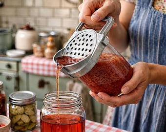 Canning jar sieve, Jar strainer, Clip-on Brine strainer for draining marinades, Canning supplies, Vintage aluminum jar strainer