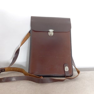 Maletín de cuero soviético vintage, bolso para documentos marrón de la URSS de los años 50, cartera de oficina retro para hombre.
