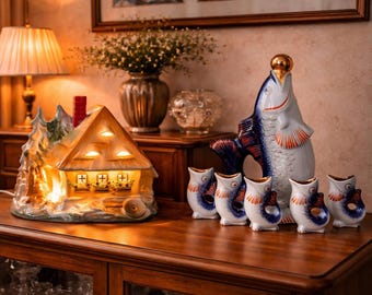 Wedding gift, Vintage Soviet Fish Decanter + GDR Night Light House, Unique Retro Gift Set, Housewarming  Anniversary Gift, USSR Decor