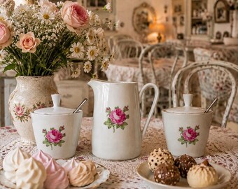 Vintage German porcelain Tea Set Kachle "Delicate Pink Roses" 1950s, Holiday Gift, Vintage german tea sets, Cottagecore decor