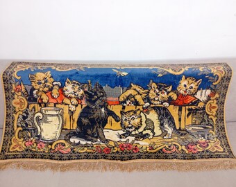 Vintage Soviet cat tapestry, Gobelin wall Hanging, Cottorage decor, Kitten carpet, Vintage cat decor, Soviet decor