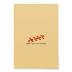Pu&ograve; includere: Una busta di carta marrone con un timbro rosso "TOP SECRET" e il testo "CLASSIFIED ITEMS ENCLOSED".