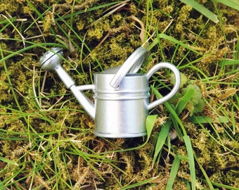 Silver fairy garden watering can | Fairy garden miniature | Miniature watering can | Miniature gardening | Scale 1|12 | Fairy miniature