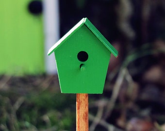 Bird house for Fairy garden | Fairy garden | Fairy garden bird house | Green bird house on stick | Gift