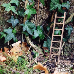 Elfenleiter für Elfentür | Märchengarten Zubehör | Miniatur Holzleiter für Baumtür | Zwergenleiter Deko | Magisches Geschenk