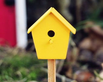 Bird house for Fairy garden | Fairy garden | Fairy garden bird house | Yellow bird house on stick | Gift