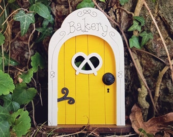 Bakery Fairy Door in Yellow | Yellow Fairy door | Fairy door for tree | Outdoor Decor | Fairy garden | Fairytale door | Tooth Fairy door