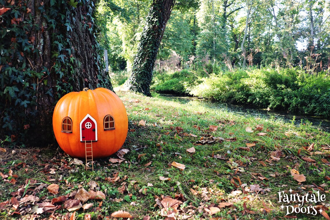Fairy Pumpkin House Set With Red Door Pumpkin House - Etsy