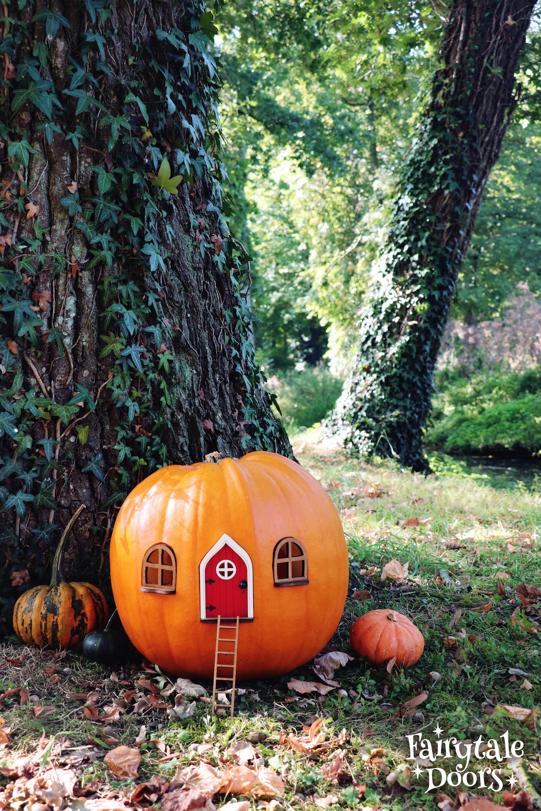 Golden Pumpkin Fairy Door Resin Hand Painted Fairy Decor 