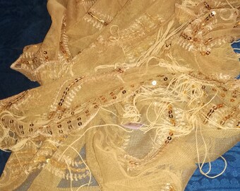Scarf, scarf, viscose, sequins, gold,