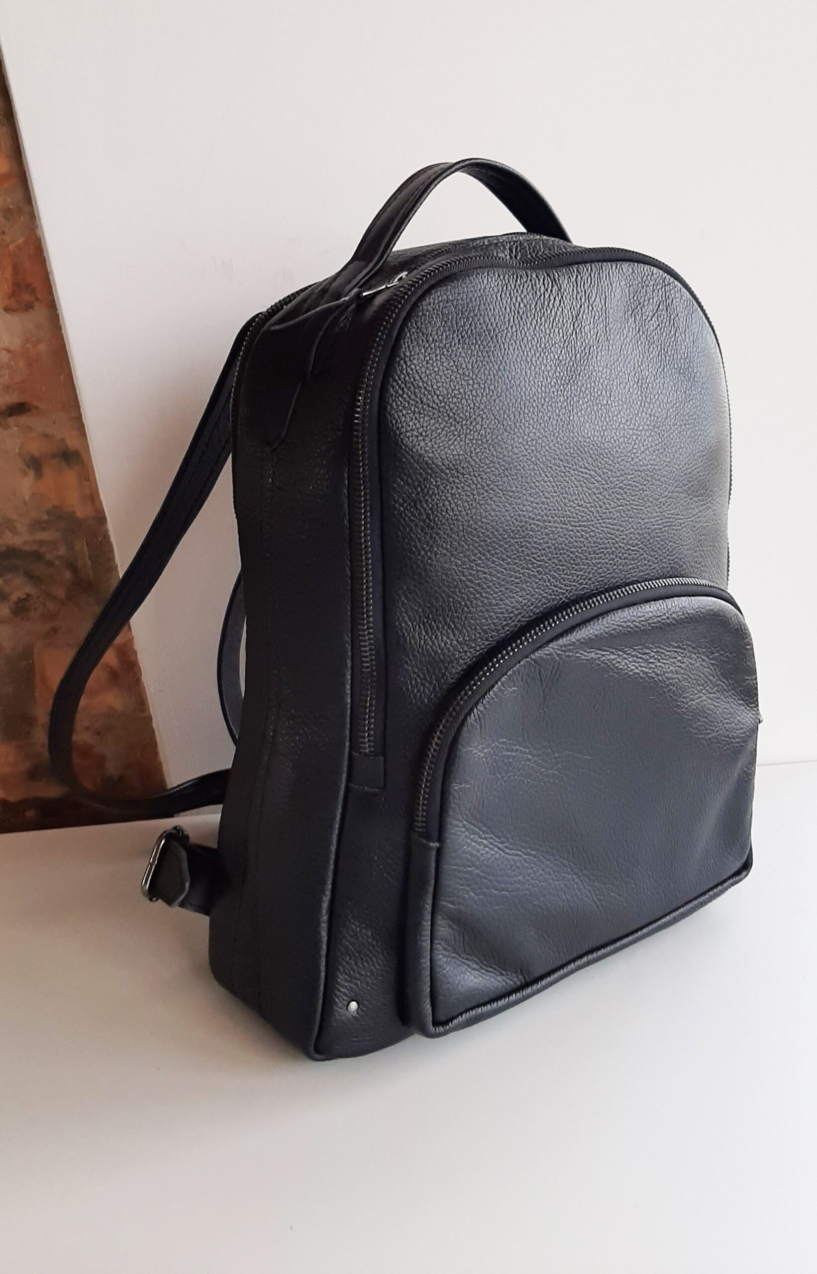 Stylish Black Genuine Leather Backpack Laptop Backpack | Etsy