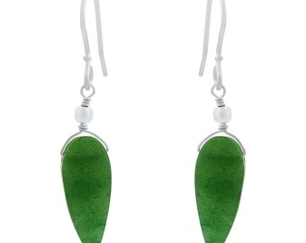 9.20 Carat Genuine Gemstone .925 Sterling Silver Green Aventurine Earrings
