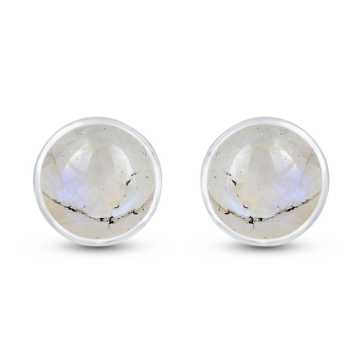 Faceted Moonstone Gemstone 925 Sterling Silver Plated Jewelry Stud Earrings 7 Gm Faceted Moonstone Gemstone 925 Sterling Silver Plated Jewelry Stud Earrings 7 Gm