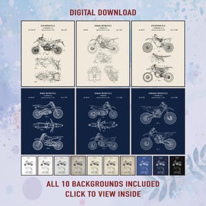 Vintage Dirt Bike Patent Art Prints: Garage Decor, Motocross Gift (Digital Download)