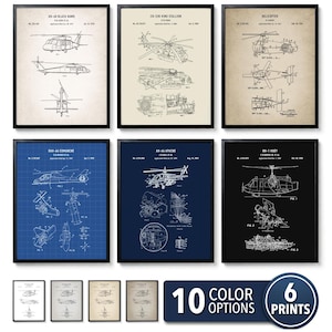 Vintage Helicopter Patent Art Prints: Military Aviation Decor (Digital Download Set of 6)
