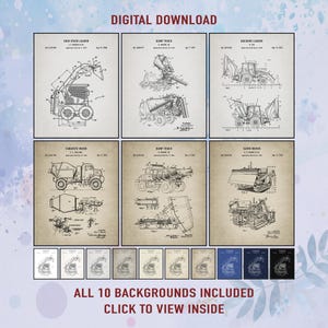 Vintage Construction Vehicle Patent Art Prints: Set of 6 (Digital Download)