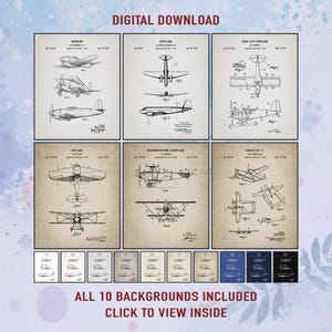 Vintage Airplane Patent Art Prints: Aviation Decor Set (Digital Download)