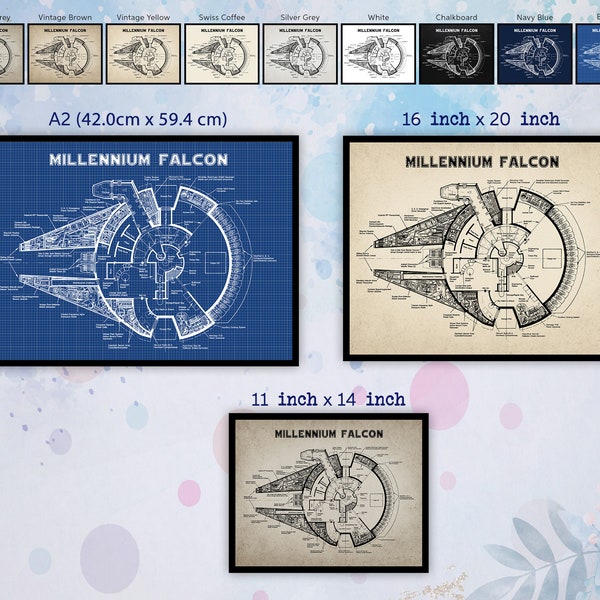 Millennium Falcon Schematic. Star Wars Movie Art Poster. Nursery Wall Art. Man Cave Decor. Star Wars Gift. Falcon Diagram. Digital Download.