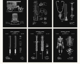 Medical Patent Prints Set of 6, Printable Doctor Office Wall Art, Healthcare Gift