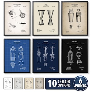 Bartender Patent Prints Set of 6: Vintage Cocktail Art (Digital Download)